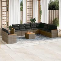 11-delige Loungeset met kussens poly rattan grijs - thumbnail