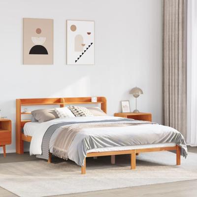 Bedframe met hoofdbord massief grenenhout wasbruin 120x190 cm