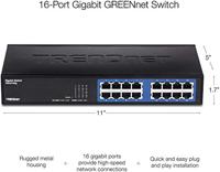 TRENDnet TEG-S16DG 16-Port Onbeheerde Gigabit GREENnet desktop metalen switch, ventilatorloos, 16x RJ-45 poorten, 32 Gbps doorvoersnelheid - thumbnail