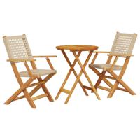 3-delige Bistroset poly rattan en massief hout beige - thumbnail