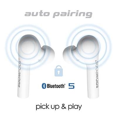 Boompods Bassline TRUE Draadloze Oordopjes - Bluetooth In-Ear Hoofdtelefoon, Water/Zweetbestendig, Compacte Reizen Opladen Case, Instant Connection, TWS (Wit) BTWSWH