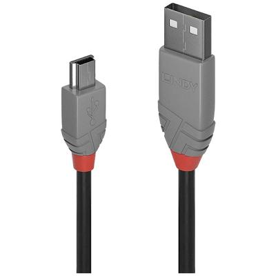 LINDY 36720 USB-kabel USB 2.0 USB-A stekker, USB-mini-B stekker 0.20 m Zwart