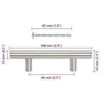 Handvatten 10 st 64 mm roestvrij staal zilverkleurig - thumbnail