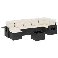 8-delige Loungeset met kussens poly rattan zwart - thumbnail