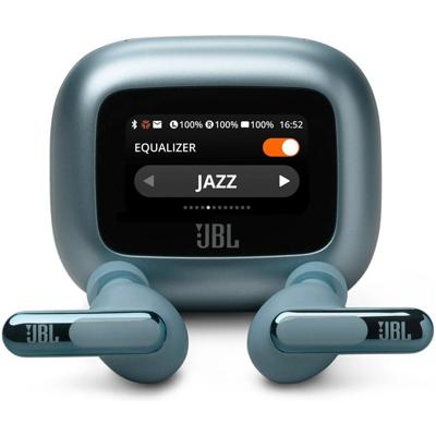 JBL Live Beam 3, Draadloze oordopjes met Bluetooth, 48 uur batterijduur, True Adaptive Noise Cancelling en Hoogwaardig JBL Signature Geluid, IP55 Waterproof, Closed-Back Stick Ontwerp, Blauw