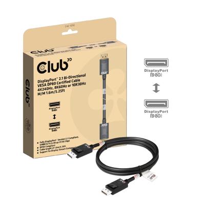 CLUB3D DisplayPort 2.1 Bi-Directional DP80 Certified 8K240Hz, 10K60Hz M/M 1.6m