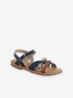 Sandalen met fantasiebandjes van leer voor kinderen, kleuterschoolcollectie VERTBAUDET veel blauw - thumbnail