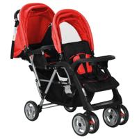 VidaXL Kinderwagen dubbel staal rood en zwart - thumbnail