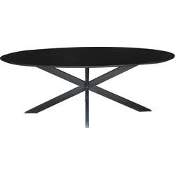 Sohome Ovale Eettafel 'Coco' Mangohout en staal, kleur Zwart, 210 x 100cm