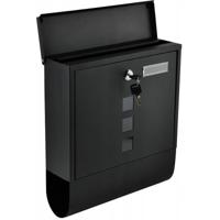 Moderne Zwarte Wandbrievenbus met Krantenrol en RVS Behuizing - thumbnail