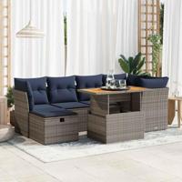 7-delige Loungeset met kussens poly rattan acacia zwart - thumbnail