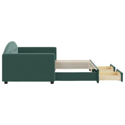 Slaapbank onderschuifbed en lades 90x200 cm fluweel donkergroen
