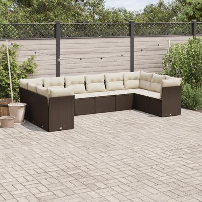 11-delige Loungeset met kussens poly rattan bruin - thumbnail
