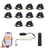 Set van 10 Sienna Smart LED Mini Inbouwspots - Veranda spots - 12V 3W 200lm - Dimbaar - Kantelbaar - Wifi & Bluetooth - 2700K - IP44 - Zwart - thumbnail