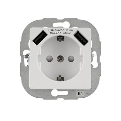 REV 0240130106 Stopcontact (onderbouw) Aanraakbeveiliging, Met USB IP20 Wit