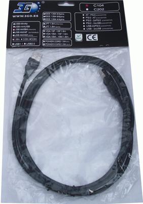 3GO 1,8 m USB 2.0 A/B USB-kabel (1,8 m, USB A, USB B, 480 Mbps, zwart)