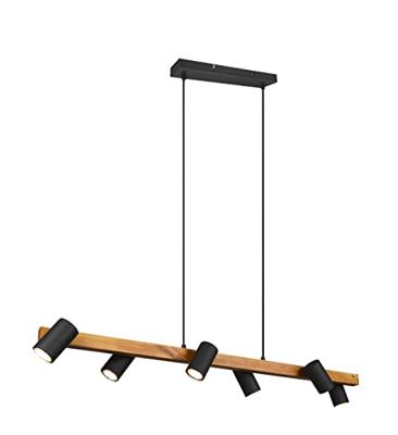 Trio HanglampMarley 6-lichts zwart met hout - 312490632