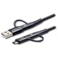 Mobilize Strong Nylon Cable 4in1 USB, USB-C to Micro USB, USB-C 1.5m Black - thumbnail