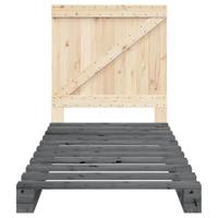 Bedframe met hoofdbord massief grenenhout grijs 90x200 cm - thumbnail