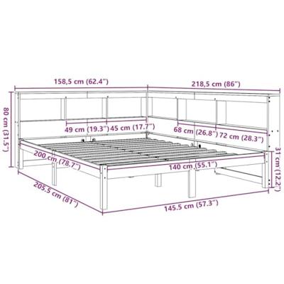 Bed met boekenkast zonder matras massief grenenhout 140x200 cm - thumbnail
