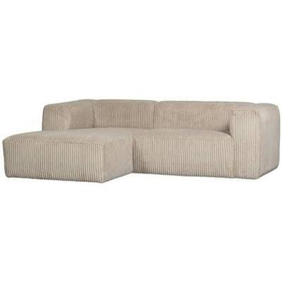 WOOOD Loungebank 'Bean' Links, Grove Ribstof, kleur Travertin