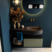 MONDIAZ RIVA 100cm badmeubel onderkast / planchet kleur Army met 1 lade. Wastafel DULCET rechts 0 kraangaten kleur Urban. - thumbnail