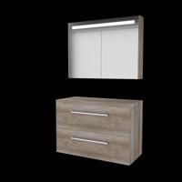 Basic-Line Premium 46 Badkamermeubelset - 100 x 46 cm - Met Grepen - 2 Lades - Wastafelblad - Spiegelkast met LED Verlichting - Scotch Oak - thumbnail