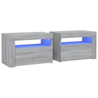Nachtkastje 2 st met LED-verlichting 60x35x40 cm grijs sonoma - thumbnail