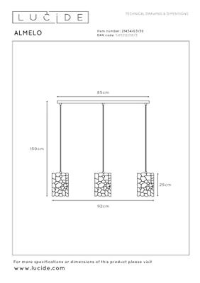 Lucide ALMELO - Hanglamp - 3xE27 - Zwart