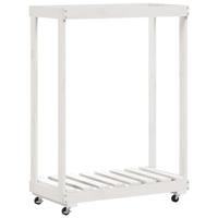 VidaXL Houtblokhouder met wielen 76,5x40x108 cm massief grenenhout wit - thumbnail