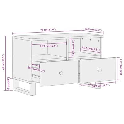 Tv-meubel 70x33,5x46 cm massief mangohout bruin en zwart