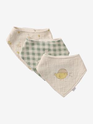 Set met 3 slabbetjes van katoengaas groen, geruit