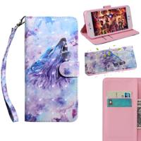 iPhone 7 & 8 horizontaal Kleurrijk 3D wolf patroon PU leren Flip Hoesje met houder, draagriem en opbergruimte voor pinpassen & geld - thumbnail