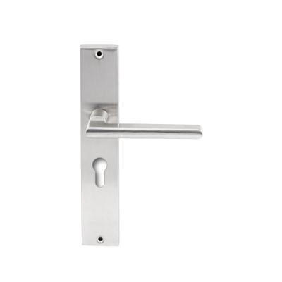 Hardbrass Deurkruk Athene op rechthoekig langschild profielcilindergat 55mm - RVS