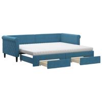 Slaapbank met onderschuifbed en lades 90x200 cm fluweel blauw - thumbnail