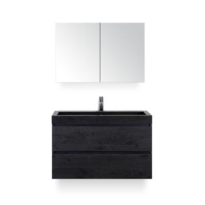 Maxx XL Badmeubelset 100 cm - Black Oak - Wastafel Lucca 1 kraangat - met Spiegelkast