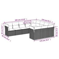 10-delige Loungeset met kussens poly rattan grijs - thumbnail