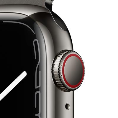 Apple Watch Series 7 (GPS + Cellular, 45mm) smartwatch - kast van grafietkleurig roestvrij staal - Grafietkleurig Milanees bandje. Conditie bijhouden, Saturatie-app en Ecg-app, waterbestendig