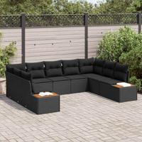 Tuinbankenset met kussen 9 pcs Zwart Poly riet - thumbnail