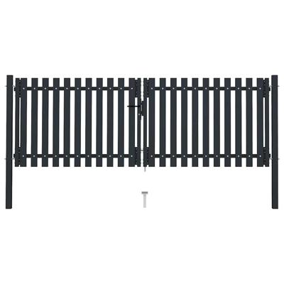 Dubbele poort met deur staal 300x100 cm antraciet