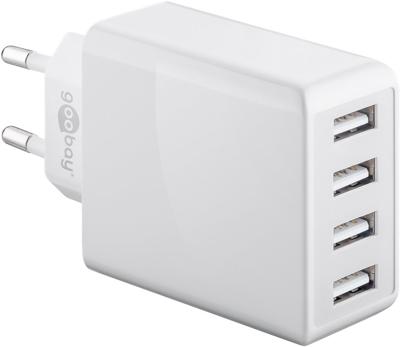 USB-A-adapter - USB-A-lader - 4 poorts - Quick charge - 2000mA - 30W - 5V - Wit