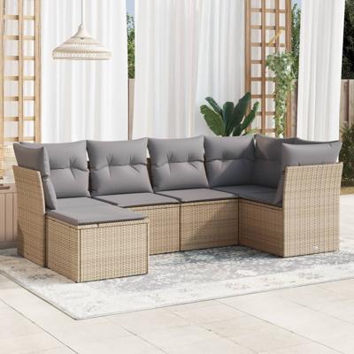 7-delige Loungeset met kussens poly rattan beige - thumbnail