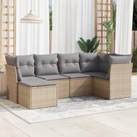 7-delige Loungeset met kussens poly rattan beige - thumbnail