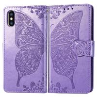 Butterfly Love bloemen reliëf horizontale Flip lederen case voor iPhone X met houder & kaartsleuven & portemonnee & Lanyard (licht paars) - thumbnail