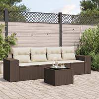 4-delige Loungeset met kussens poly rattan bruin - thumbnail