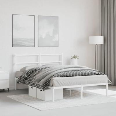 Bedframe met hoofdbord metaal wit 140x190 cm