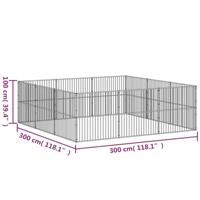 Hondenkennel 12 panelen gepoedercoat staal zwart - thumbnail