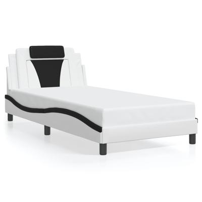 Bedframe met hoofdbord kunstleer zwart en wit 100x200 cm - thumbnail