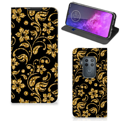 Motorola One Zoom Smart Cover Gouden Bloemen Motorola One Zoom Smart Cover Gouden Bloemen