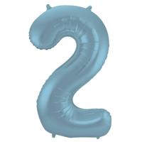 Folieballon Pastel Blauw Metallic Mat Cijfer 2 (86cm) - thumbnail